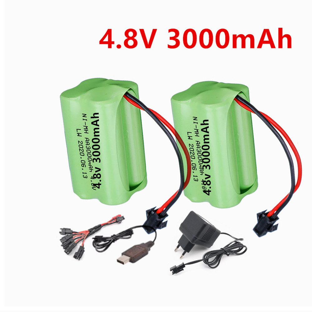 Rc Hobby Model - 4.8V 3000mAh充電式バッテリーと充電器、RCボート、RCカー、RC玩具、SMプラグ付きTモデル、AA 4.8Vバッテリーパック用